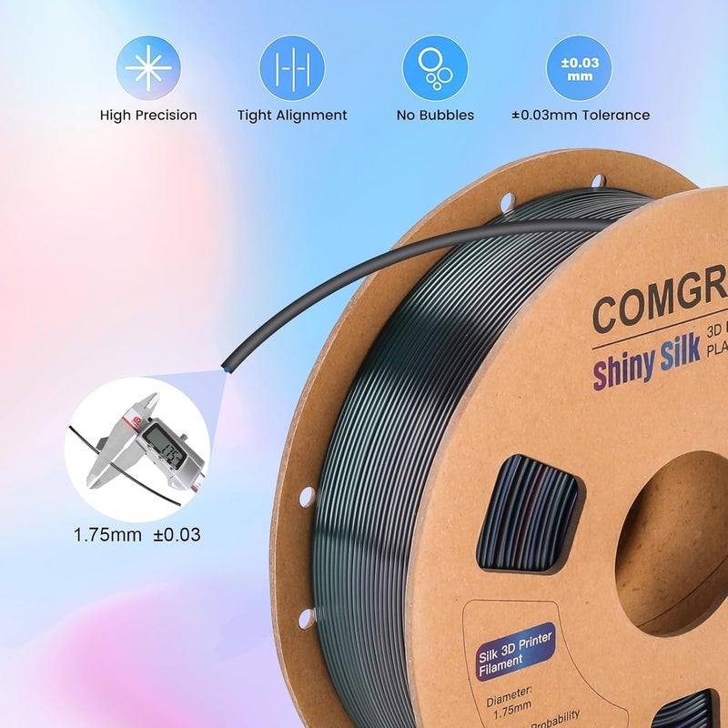 Comgrow Rainbow Colors Silk PLA 3D Printer Filament, PLA Filament 1.75mm, Dimensional Accuracy +/- 0.02 mm, 1KG Spool, Coextrusion 3D Filament with Shiny Silk Rainbow Universe - Image 3